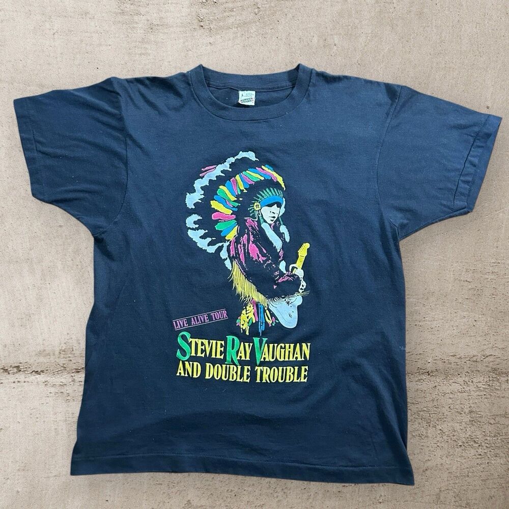 Vtg Stevie Ray Vaughan Double Trouble Shirt Mens Large Live Alive Tour Rock 80s